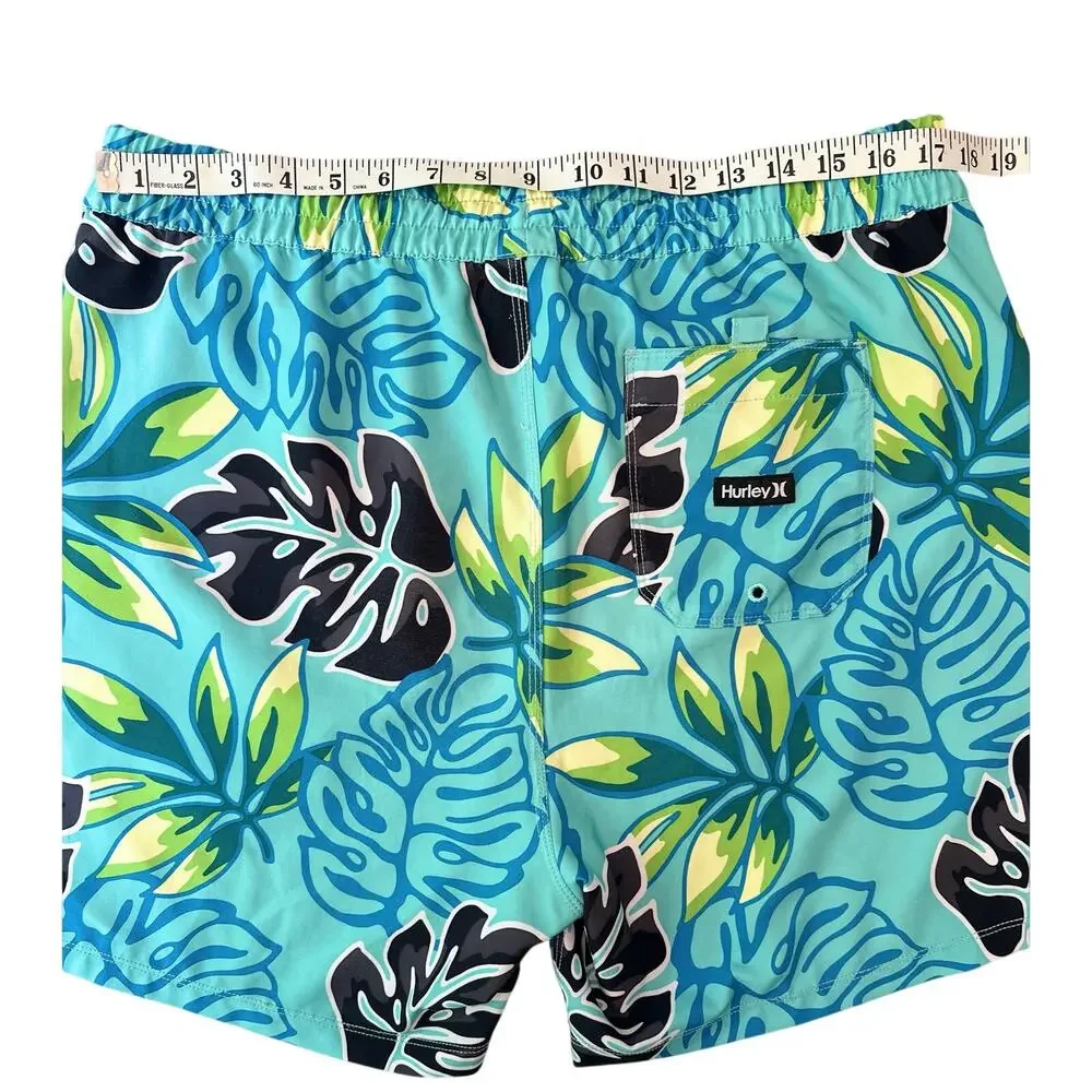 Hurley Cannonball Volley Swim Shorts Men XL‎ Aqua Tropical Leaf